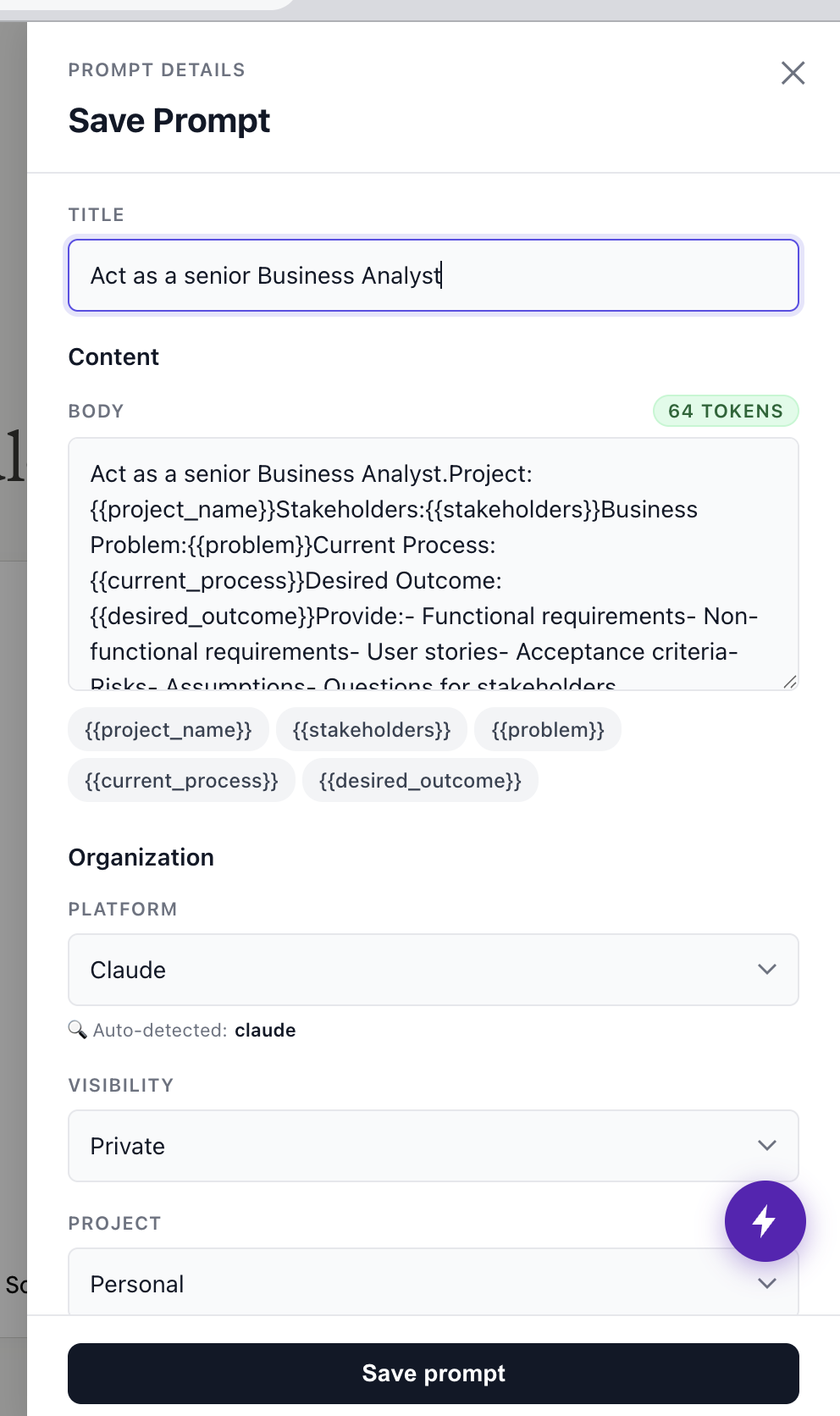 Save prompt with Google Drive backup